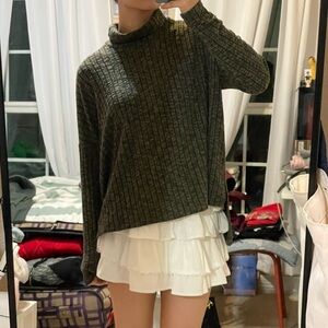 dark green ribbed high-low turtleneck top